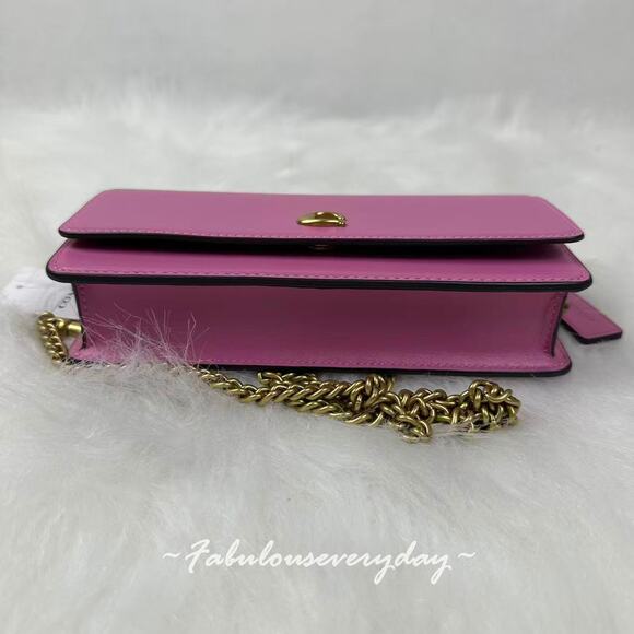 Coach Evie Long Wallet With Chain Crossbody In Leather/Brass/Fuchsia CW586 NWT - Picture 7 of 8